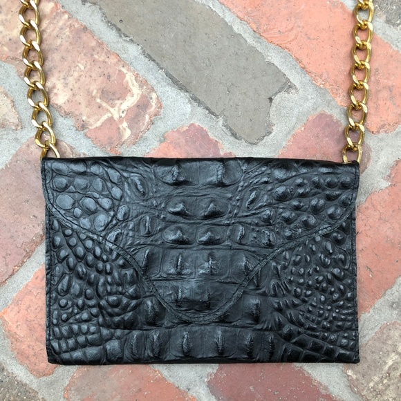 Link Handbags - Black Croc Chain Link Bag